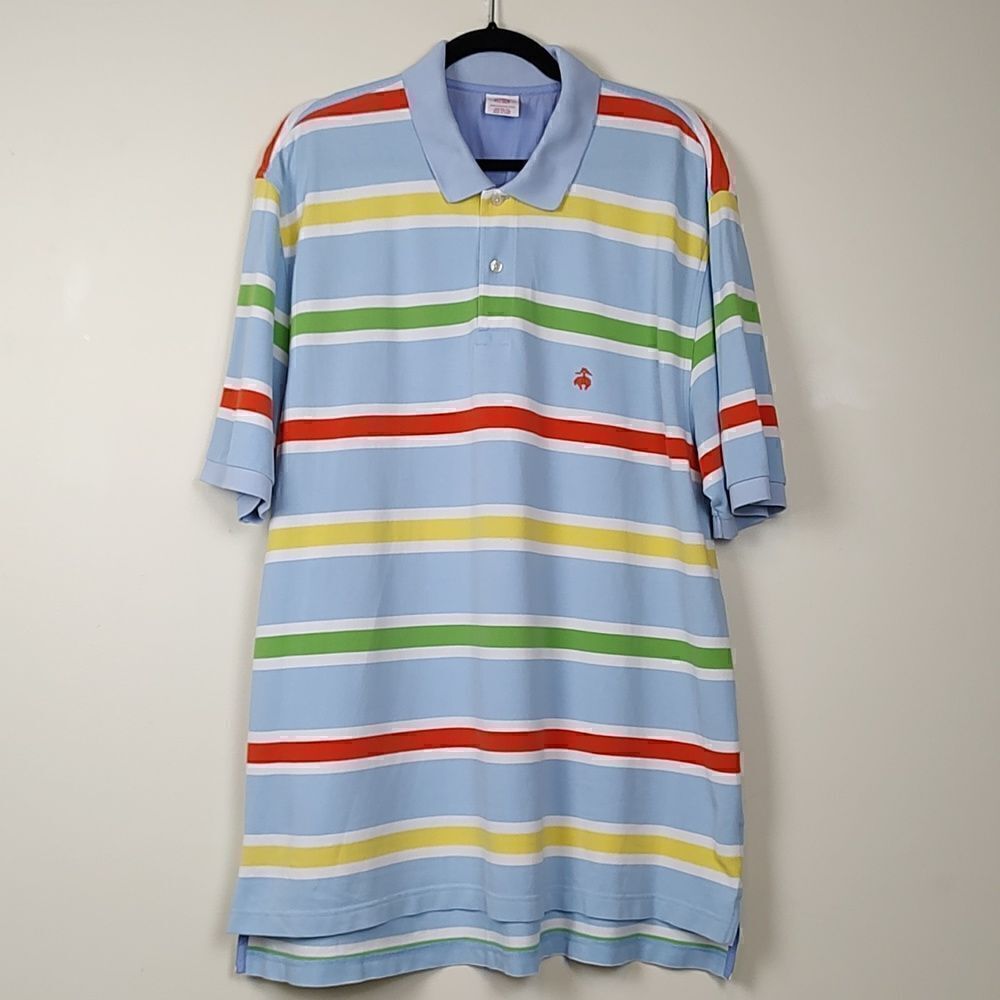 Brooks Brothers Striped Original Fit Preppy Performance Polo Shirt Size XL